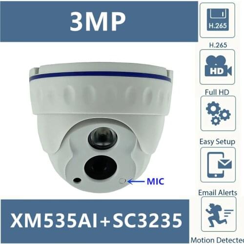 Built-In MIC IP Dome Camera Clear Audio 3MP 2304*1296 H.265 XM535AI+SC3235 IRC 42MIL Infrared LED ONVIF with Radiator CMS XMEYE