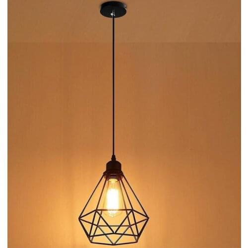 Chandelier Lamp Shade Geometric Pendant Metal Retro Vintage Ceiling Light Shade Iron Cage Modern Suspension Chandelier Home Dec