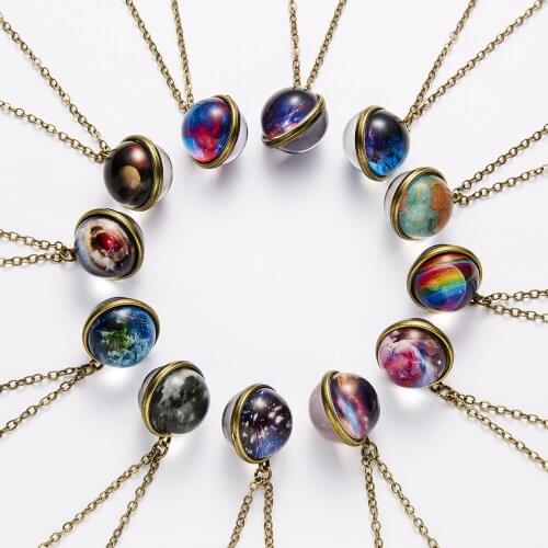 Fashion new Galaxy Nebula cosmic luminous double side retro Pendant Necklace creative cosmic Star Necklace