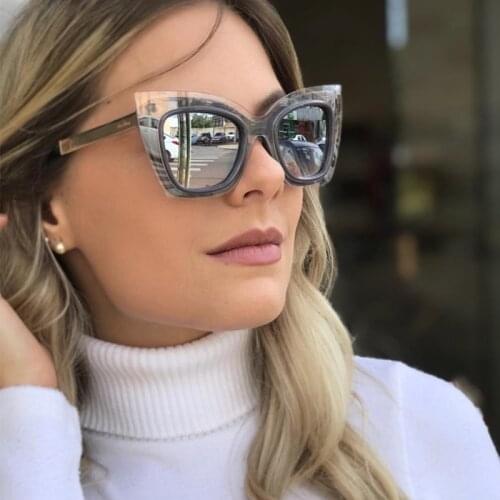 Fashionable cat eye sunglasses women vintag Brand designer sun glasses for women retro Big metal frame cat eye woman glasses UV