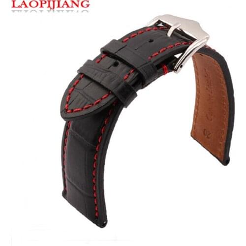 18mm 19 20mm 21 22 24mm New Black Genuine leather with red stitching fit luxurious brand LA8262 for gentleman and bussiness men