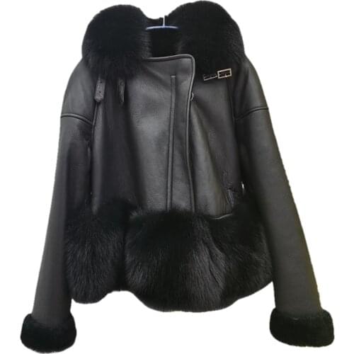 2021 new Casual winter jacket coat women Double-faced Fur coat With Fox Fur Collar real leather jacket warm Wool Liner