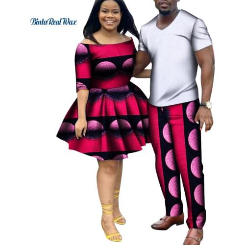 2021 New Fashion African Maxi Dress for Women1Pcs Plus Mens Pant Total 2Pcs Set Dashiki Clothes African Couple Clothing WYQ682