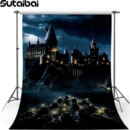 Custom Backdrop Magic School Photography Background Halloween Castle Lake Surface Witch Wizard Lights Photo Backdrop Background