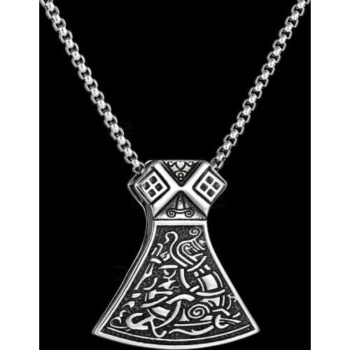 Punk 316L Stainless Steel Thor Hammer Axe Black Silver Color Pendant Necklace For Men Jewelry