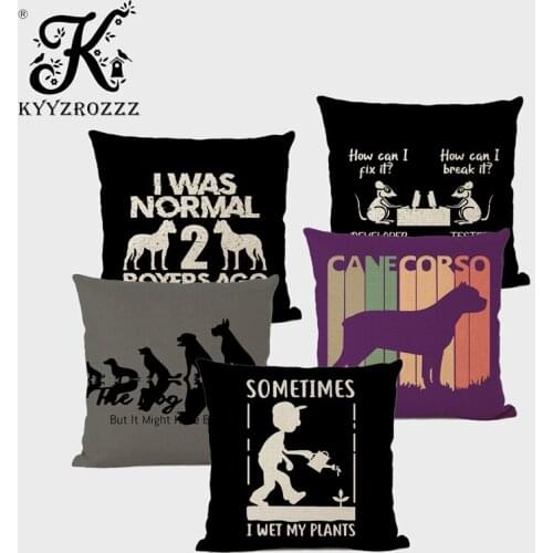 Cartoon Dog Print Pillowcase Happy Day Funny Words Mouse Animal Dog Decorative Alphabet Cushion Cover Funda Cojin45*45CM