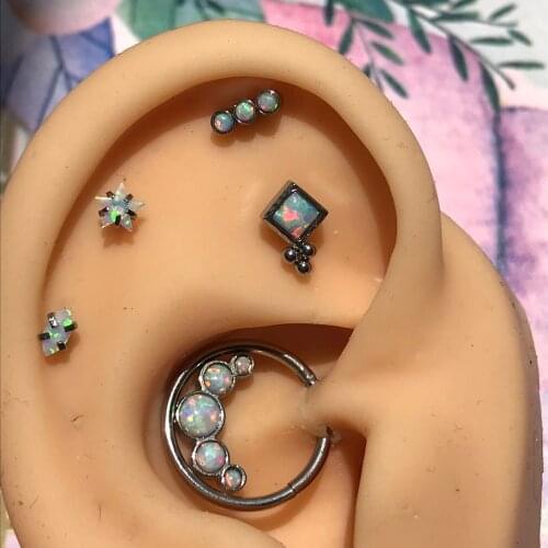 5Pc Special Shape Opal Piercing Stainless Steel 16G Internal Thread Tragus Helix Daith Cartilage Earring Septum Clicker Segment
