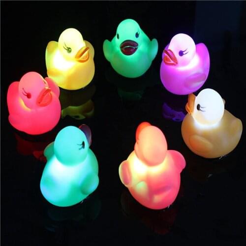 Plastic Cartoon Water-sensing Glowing Duck Baby Kids Swimming Squeaky Sound Light Up Floating Bathroom Bath Toys Christmas Gifts