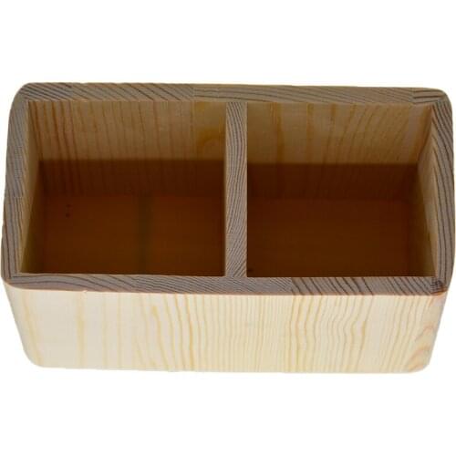 2 Compartments Pine Wood Rectangle Pen Holder Caddy Case for Desk, Office, Pens, Pencils, Makeup Brushes Holder Organizer Case