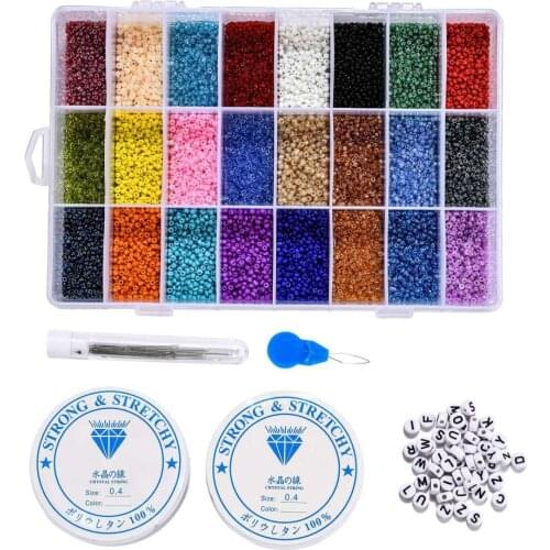 Box Jewelry Beads Kits Small Glass Seed Beads Acrylic Alphabet Letter Beads Elastic Crystal Thread for DIY Name Bracelets Making