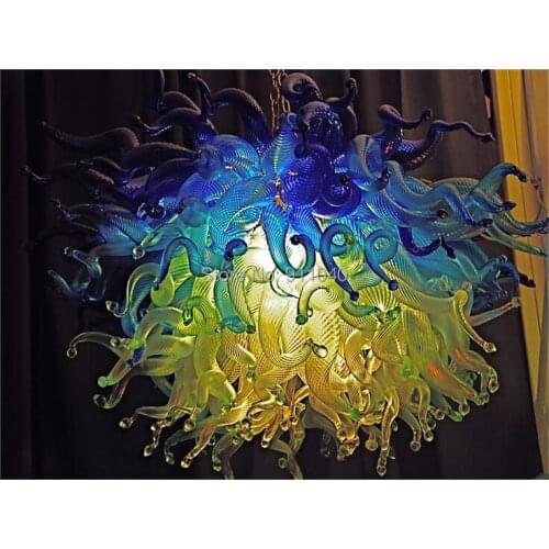 Antique Chandelier Home Interior Lighting in blue yellow Style Hand Blown Glass Art Chandelier Light