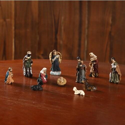 Statue Nativity Scene Set Christmas Crib Figurines Baby Jesus Manger Miniatures Ornament Church Catholic Gift Home Decor