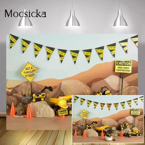 Construction Newborn Architect Portrait Backdrop Transporter Truck Muck Photocall Kid Birthday Cake Samsh Background Photography