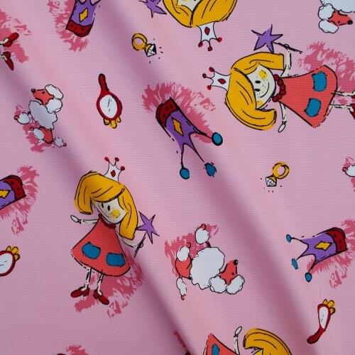 145cmx50cm Cotton Canvas Fabric for handmad, bed, bag, curtain - Cartoon, Beautiful Girl,Crown and Dogs