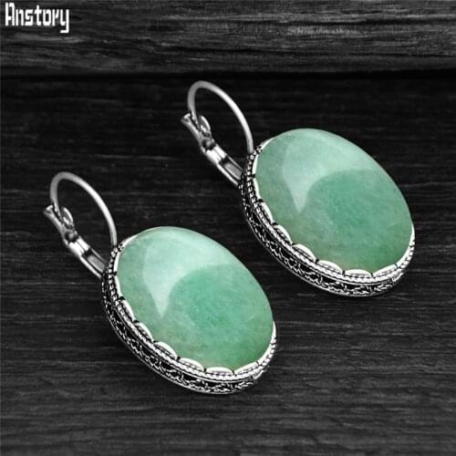 Vintage Big Oval Natural Jades Earrings For Women Nautral Stone Lapis Lazuli Unakite Quartz Fashion Earring Jewelry