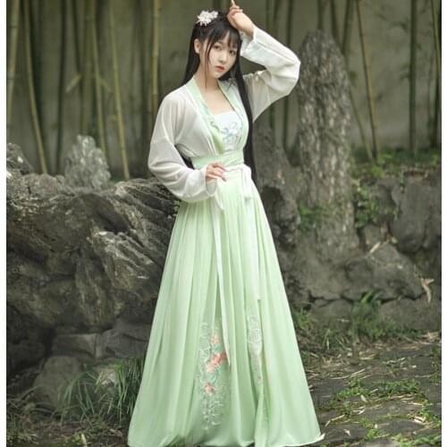 Green Hanfu Female Chinese Style Fairy and Elegant Ancient Style Student Daily Improvement Ancient Costume