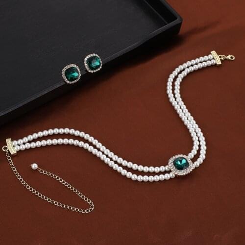 Pearl Necklace for women and Earring Set Women Collares Crystal Bead Pendant Necklace Party Jewelry Necklaces Bride Set