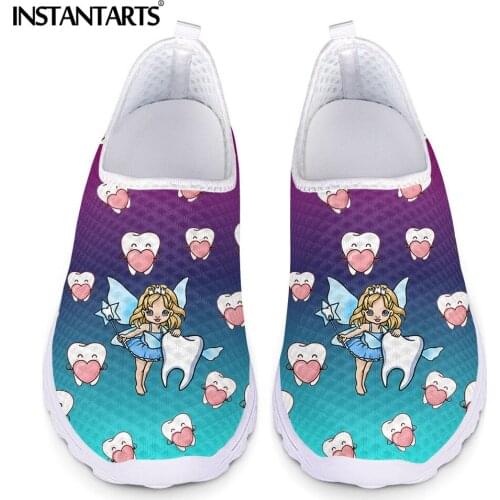 INSTANTARTS Gradient Teeth Dental Fairy Designer Women Flats Shoes Mesh Breathable Casual Sneaker Dentist Shoes Womens Zapatos