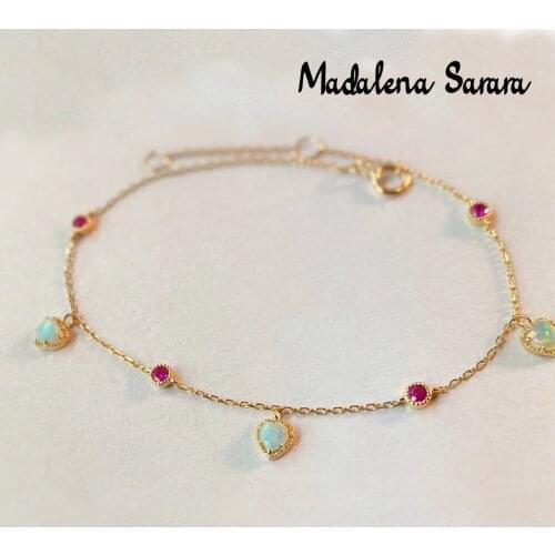 MADALENA SARARA 18k Gold Women Bracelet Topaz Stone Ruby Inlaid Design Style Women Chain Bracelet Au750 Prong Setting
