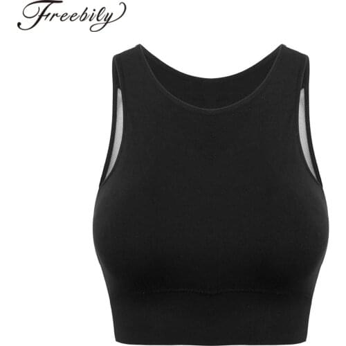 Womens Sports Bras Sleevelss Mesh Spliced Back Low Impact Padded Fitness Yoga Bra Workout Running Sport Bra Cropped Top Femme