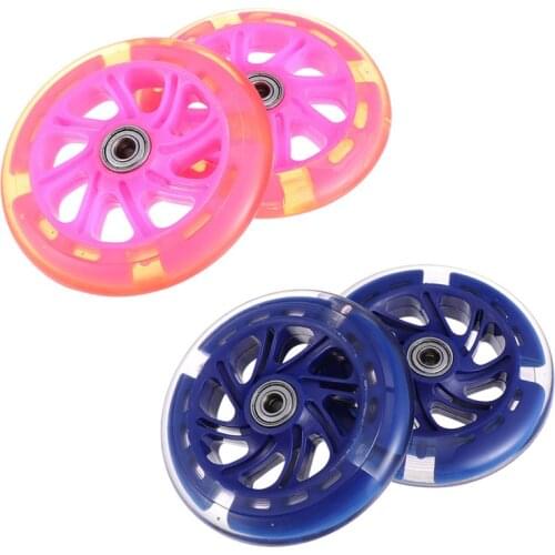 1 Pair 120mm Children Scooter LED Lights Flashing Wheels with ABEC-7 Bearings Front/Rear LED Flashing Scooter Wheels PU New