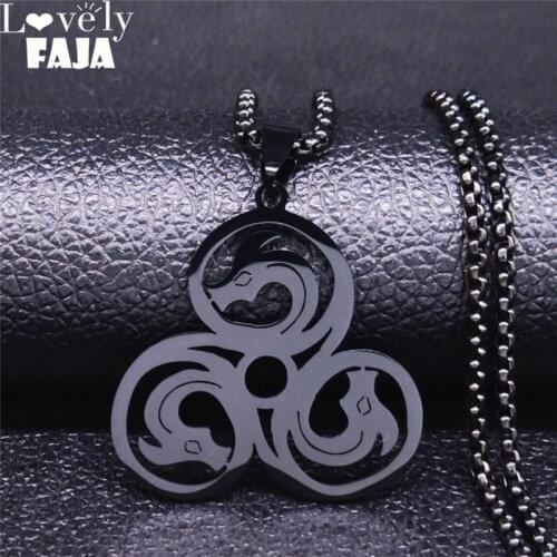 2021 Celtics Knot Triskele Triskelion Triple Spiral Black Color Stainless Steel Chain Necklace for Women/Men Jewelry N4110S01