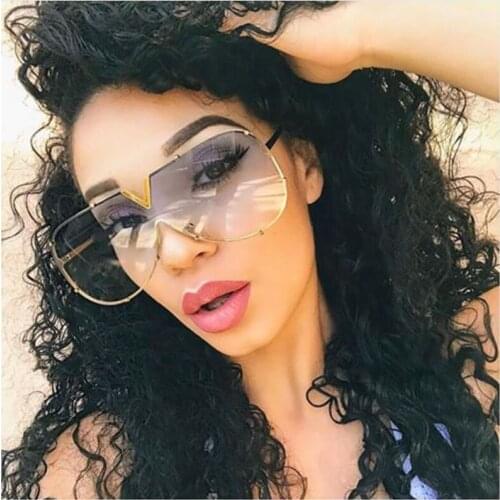 2021 fashion Brand designer Large frame sunglasses men V Vintage women sun glasses Retro Gradient Square Eyewear male UV400