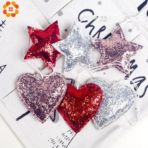 3PCS DIY Christmas Heart/Star/Tree Cloth Sequins Pendants Ornaments For Kids Christmas Gifts Xmas Tree Ornament Decorations