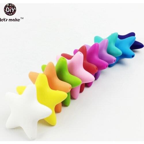 Lets Make Baby Teether Toy Silicone Beads Silicone Star Shaped Jewelry Pendant 30PCS 10 Colors Mixed Colors 40mm DIY Necklace
