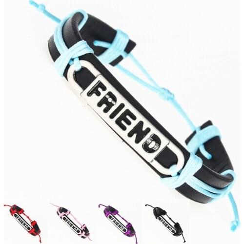 Hollow Friend Charm Male Leather Women friendship Bracelets gift for bestfriends Adjustable Length Female Jewelry