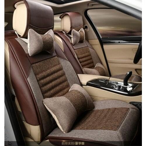 Automotive linen cushion set car seat covers cream brown grey pad pu mat for Cadillac CTS CT6 SRX DeVille Escalade SLS ATS-L/XTS