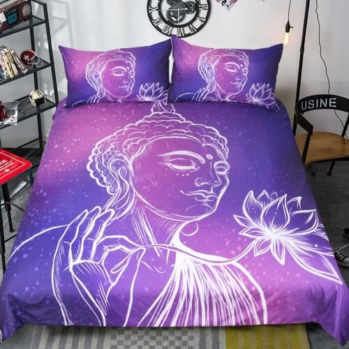 Free shipping purple Buddha 3pcs bedding set no bed sheet sabanas twin full queen king size home textile