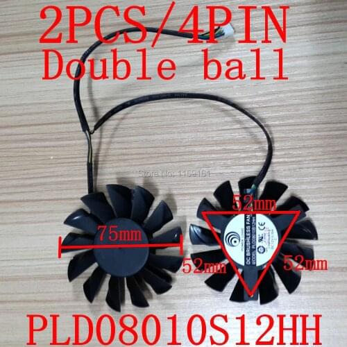 Free shipping POWER LOGIC PLD08010S12HH PLD08010B12HH HD7850 HD7870 HD7950 52x52x52mm Double ball MSI Twin FrozrIII cooling fan