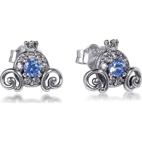 CKK Sparkling Carriage Stud Earring Sterling Silver Jewelry 100% 925 Silver Women Brincos Pendientes Aretes
