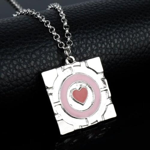 Dongsheng Enamel Heart Necklace 3D Game Portal2 Pendant Nmucho Portal Collar Portal 2 Companion Cube Statement Necklace Women