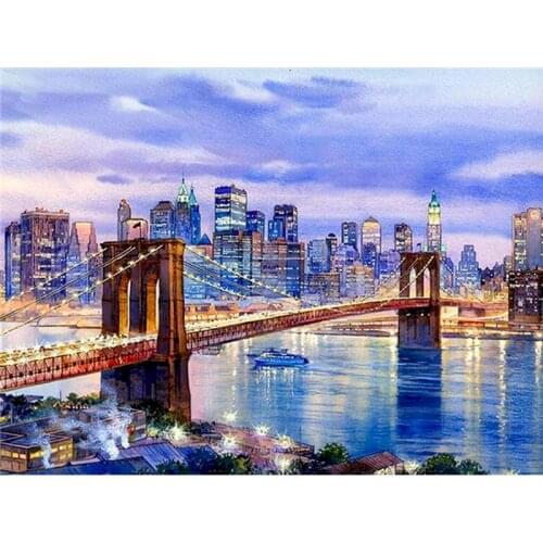 Gatyztory Frame Diy Painting By Numbers City Landscape Handpainted Wall Decor Artwork Canvas Colouring