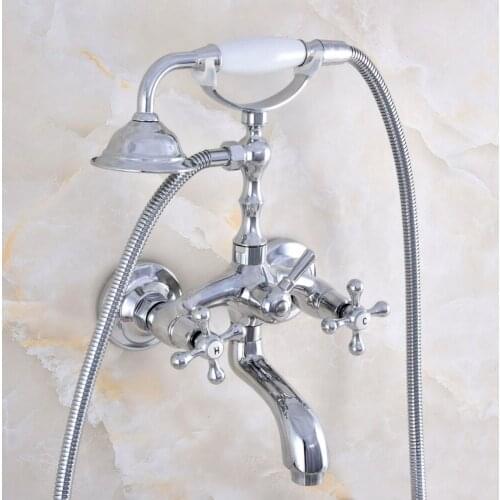 Chrome Brass Wall Mounted Bathroom Tub Faucet Set with 1.5M Handheld Shower Spray Head Bath Mixer Tap 2tf818