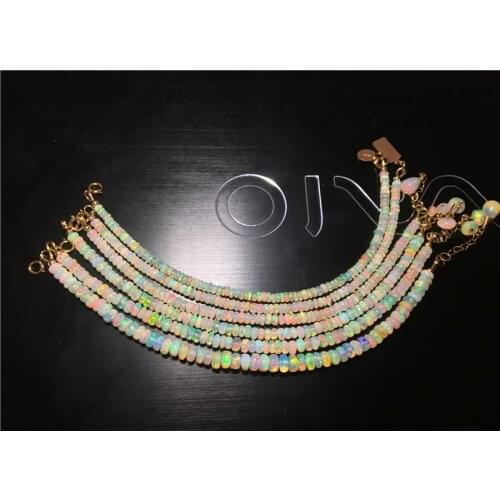 ICNWAY 15cm Natural Opal 3-4mm Oval Gemstone Beads 14KGF Clasp Bracelet