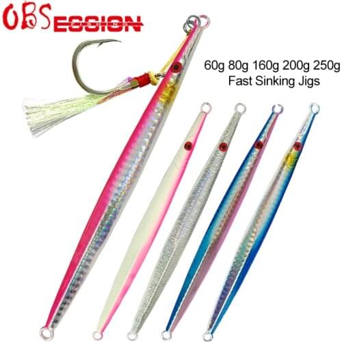 3-5pcs/lot 60g-300g Artificial Hard Metal Lead Jig Lure Fishing Fast Sinking Fall Jig Lure Saltwater Bait With Sharp Assist Hook