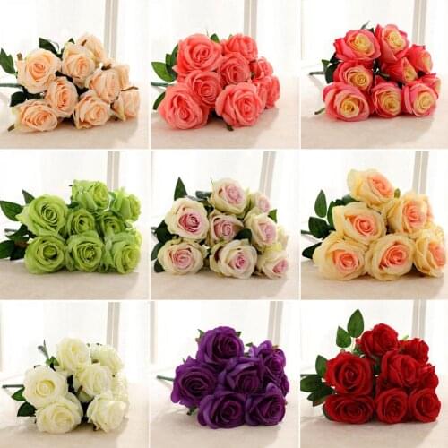Artificial 9 Heads Non-fading Rose Flower Vivid Bridal Bouquet Wedding Party Desktop OIrnament Beautiful Home Decoration