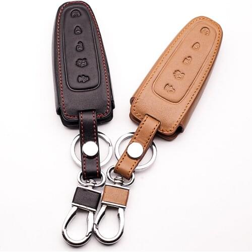 5 Button Remote Car Key Leather Case Cover Holder For Ford Explorer Edge MKX MKT car keys accessories protect shell car-covers