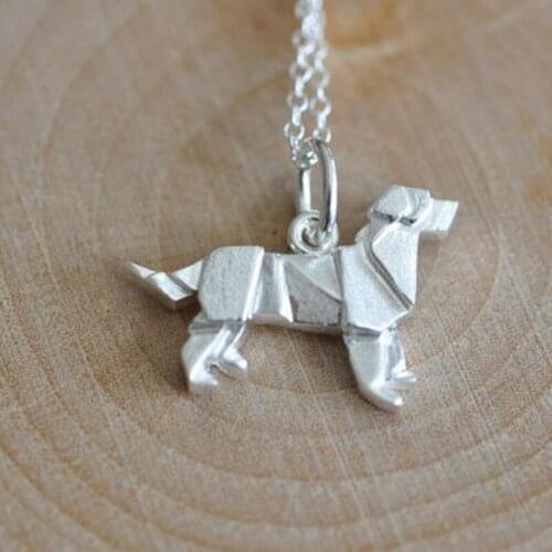 Labrador Retriever Origami Necklace Silver Golden Retriever Charm Pendant