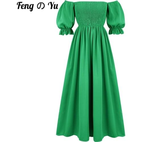 Summer Off-Shoulder Sexy Ladies Dress Elegant Female Solid Color Long Off-Shoulder Dress Square Collar Green Dress Long Section