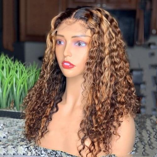 Honey Blonde 13X6 Lace Front Wig Ombre Human Hair Wig Colored 13x4 Kinky Curly Lace Wig Brown 27 Highlight Wig Human Hair 180