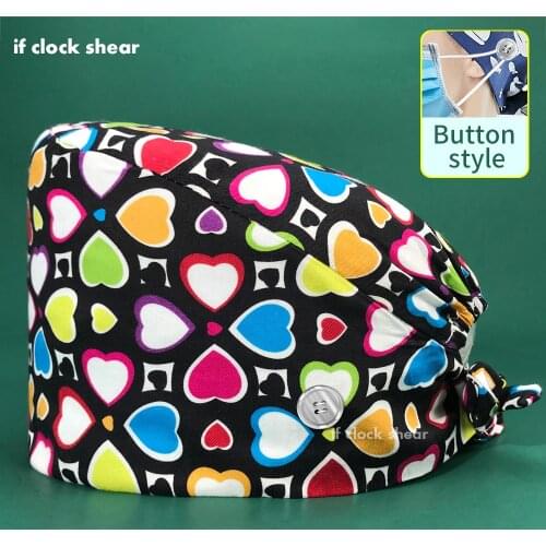 Printed nursing scrubs caps 100% cotton Doctors Men and Women Medical Nurse Operating Room Caps pet Vet surgery cap with button