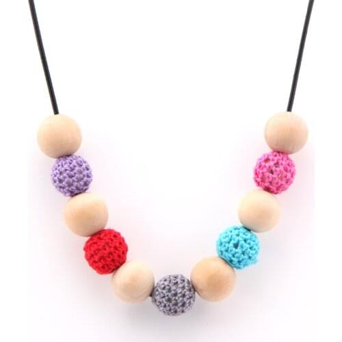 Fashion DIY Wood Necklace with Colorful Crochet and Ball Faceted beads Adjustable Cord Choker Bijoux with 80cm Rope Chain 2pcs