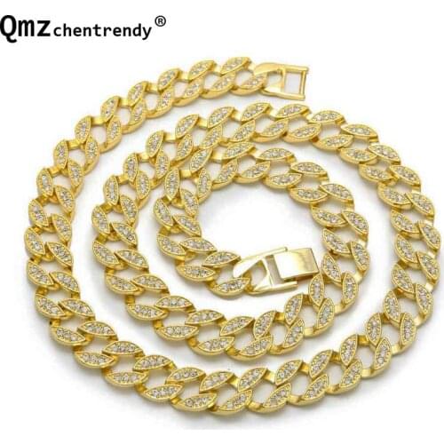Fashion Miami Cuban Link Exaggerated Bling CZ Crystal Rhinestone Necklace Hip Hop Bling Hipster Men Chains Necklaces