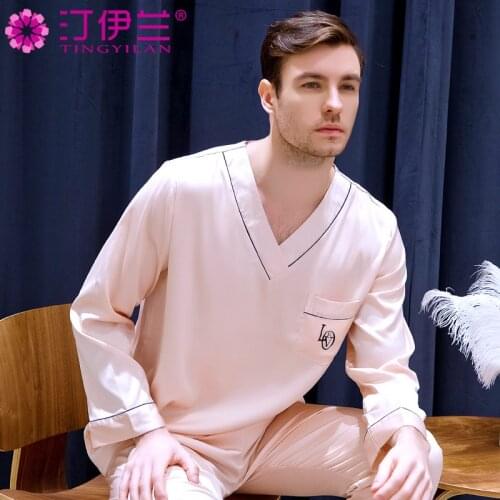 New Silk Sleepwear Long Sleeve Satin Homewear Mens Nightwear Students Leisure Home Clothes Shirt Trousers 2pcs Loungewear J020