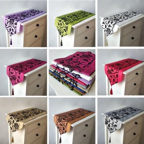 Table Runner Satin Tablecloths Retro Flowers Pattern For Home Banquet Party Wedding Christmas Dining Coffe Table Decor 200*30cm