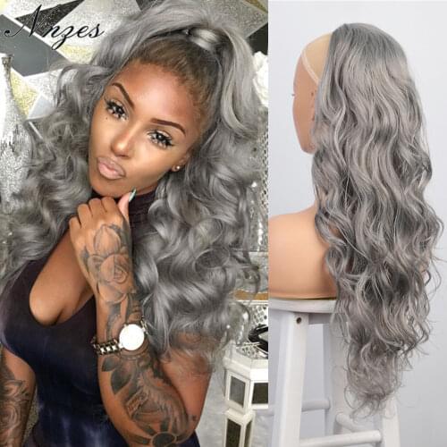 NNZES 26inches Synthetic Ponytail Long Curly Gray Ponytail Hair Extensions Red Black Blonde Color Fake Hair for Woman